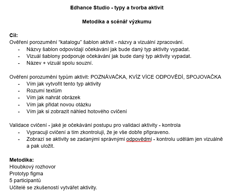 Metodika scénáře výzkumu pro ověření srozumitelnosti katalogu šablon